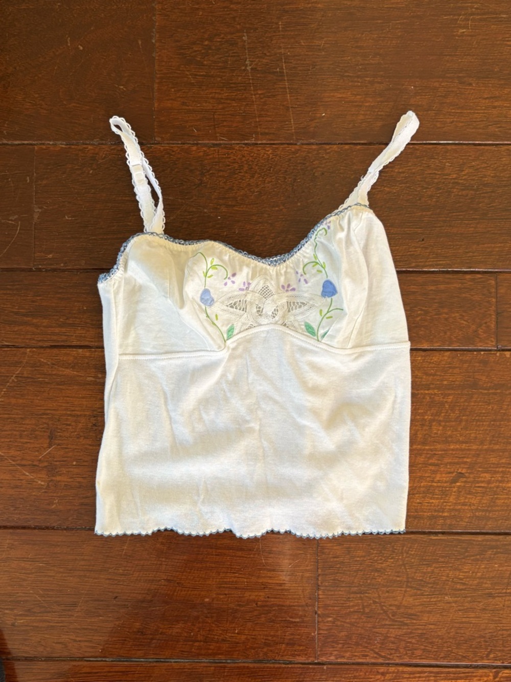 White Floral Embroidered Cami Tank Top